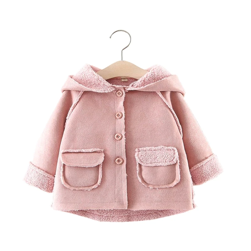Детские плотные однотонные пальто и куртки для малышей; зимняя верхняя одежда с длинными рукавами для маленьких девочек; бархатное повседневное пальто с капюшоном для новорожденных