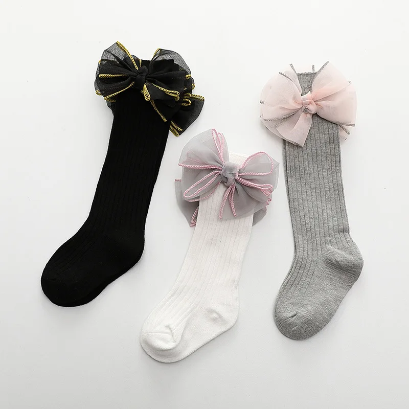 

Spring And Summer New Style Autumn Children High-End Handmade Large Bow Organza Chiffon Ball Girls Tube Socks