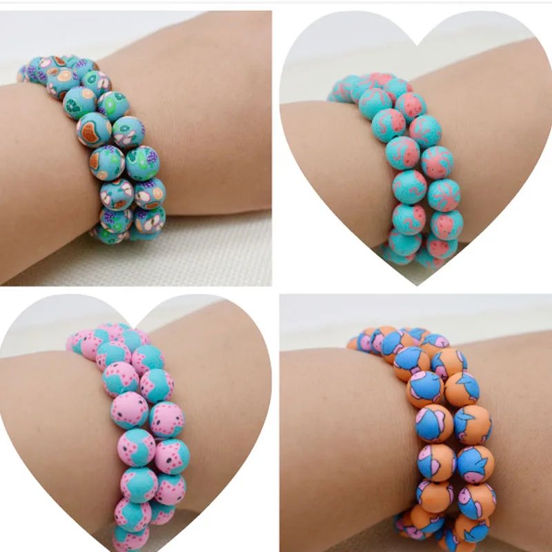

Free Shipping 10pcs High Quality Assorted Colors 10mm Ball Round Polymer Clay Ceramic Spacer Loose Beads For Jewelry Making