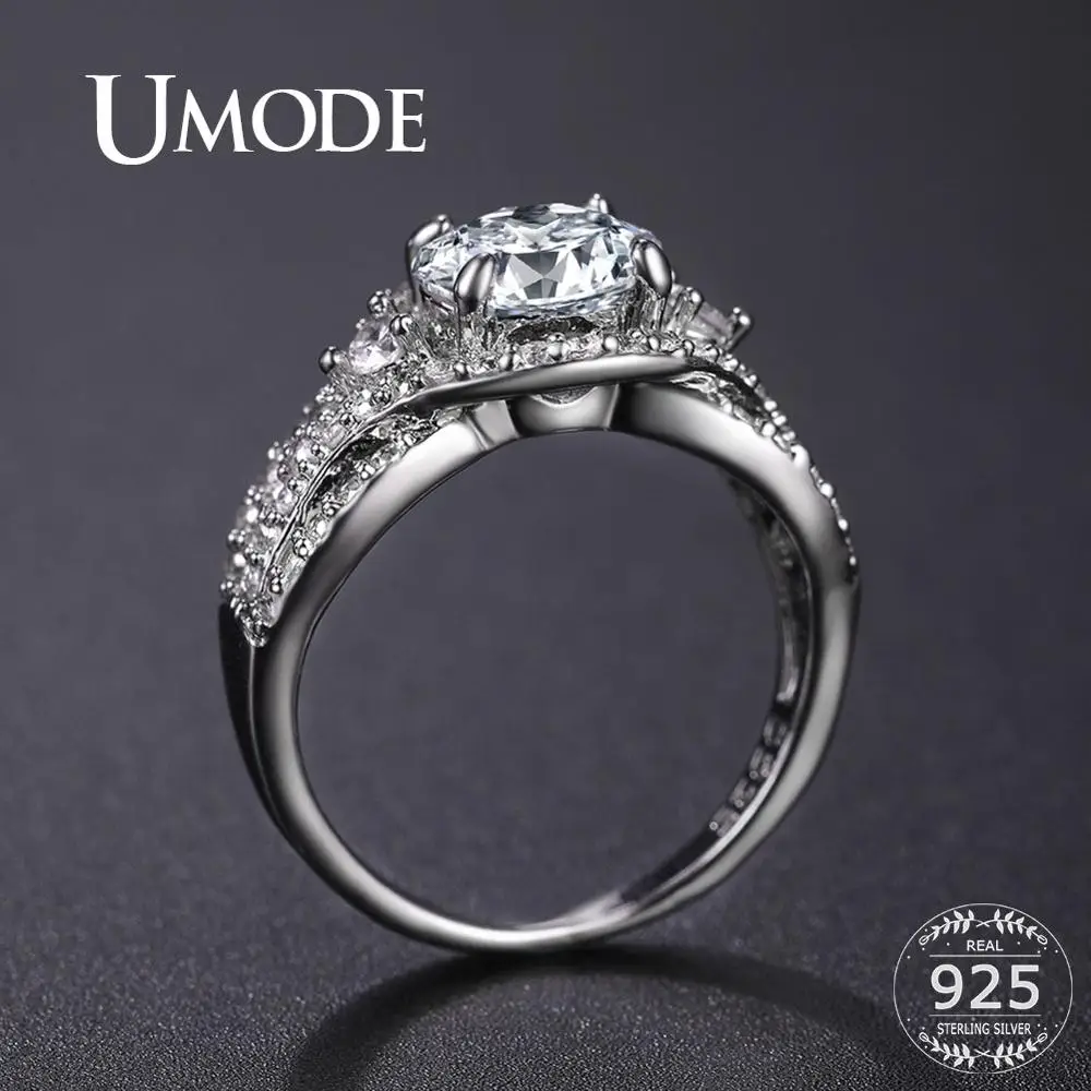 UMODE, 925 пробы, серебряные кольца, CZ Кристалл, свадебные кольца для женщин, девушек, подарки на помолвку, Femme, роскошные ювелирные изделия с кристаллами LR0801