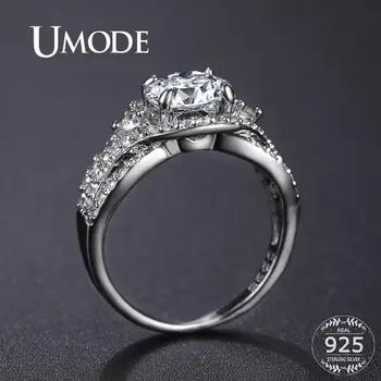 

UMODE 925 Sterling Silver Rings Zircon Cystal Engagement Rings for Women Femme Couple Wedding Jewelry Gifts Luxury Brand LR0801