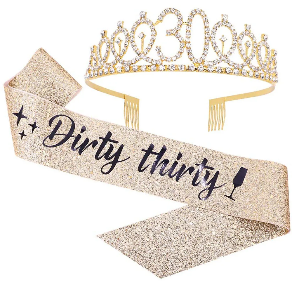 2_Pcs_Sets_Birthday_Party_Shoulder_Strap_Crown_Set_Birthday_Girl_Etiquette_Belt_Rose_Gold_Cloth (10)