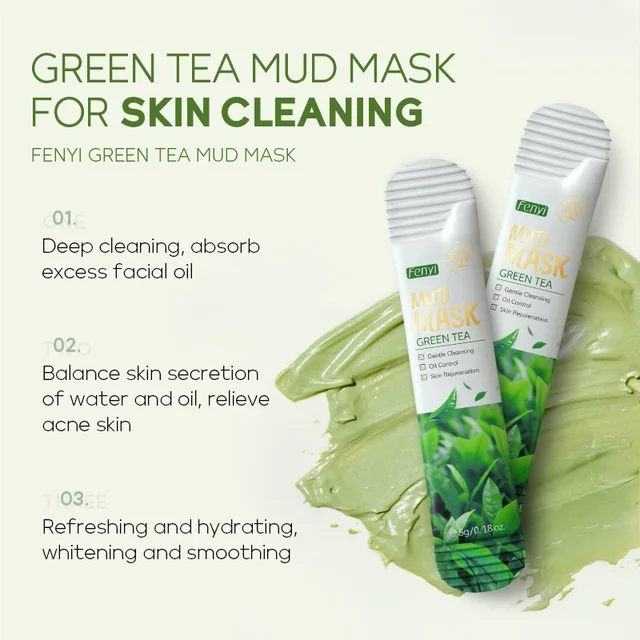 5pcs Green Tea Mud Mask Daub Mask Portable Travel Natural Plants Oil-Control Deep Cleansing Tender Smooth Skin Care - Image 3