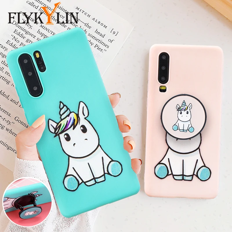 FLYKYLIN Unicorn Holder Case For Huawei P30 Pro P20 Lite Back Cover on P10 Soft TPU Silicone Phone Coque Cute Cartoon Shell |