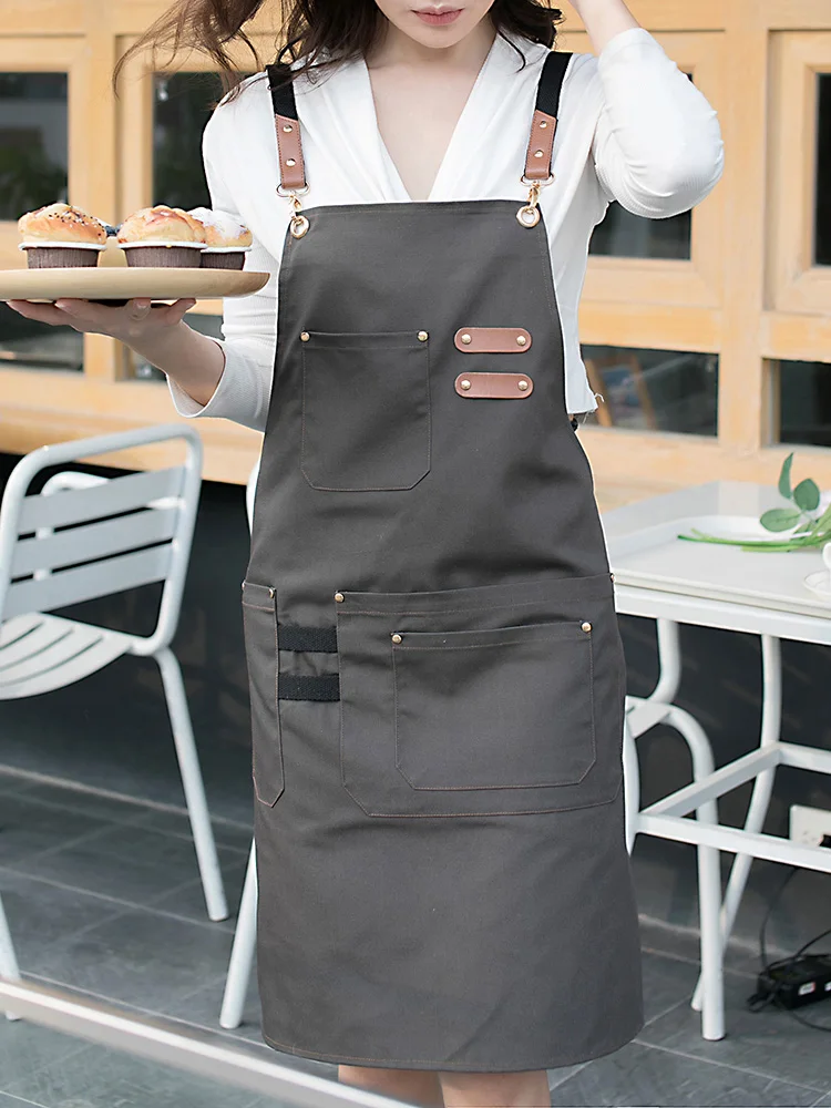 New Fashion Canvas Kitchen Aprons For Woman Men Chef Work Apron For Grill Restaurant Bar Shop Cafes Beauty Nails Studios Uniform