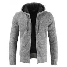 Winter Plus Velvet Sweater Men's Slim Warm Fashion Solid Color Casual Hooded Sweater Man Wild Knitted Sweater Jacket Men Winter Plus Velvet Sweater Men's Slim Warm Fashion Solid Color Casual Hooded Sweater Man Wild Knitted Sweater Jacket Men