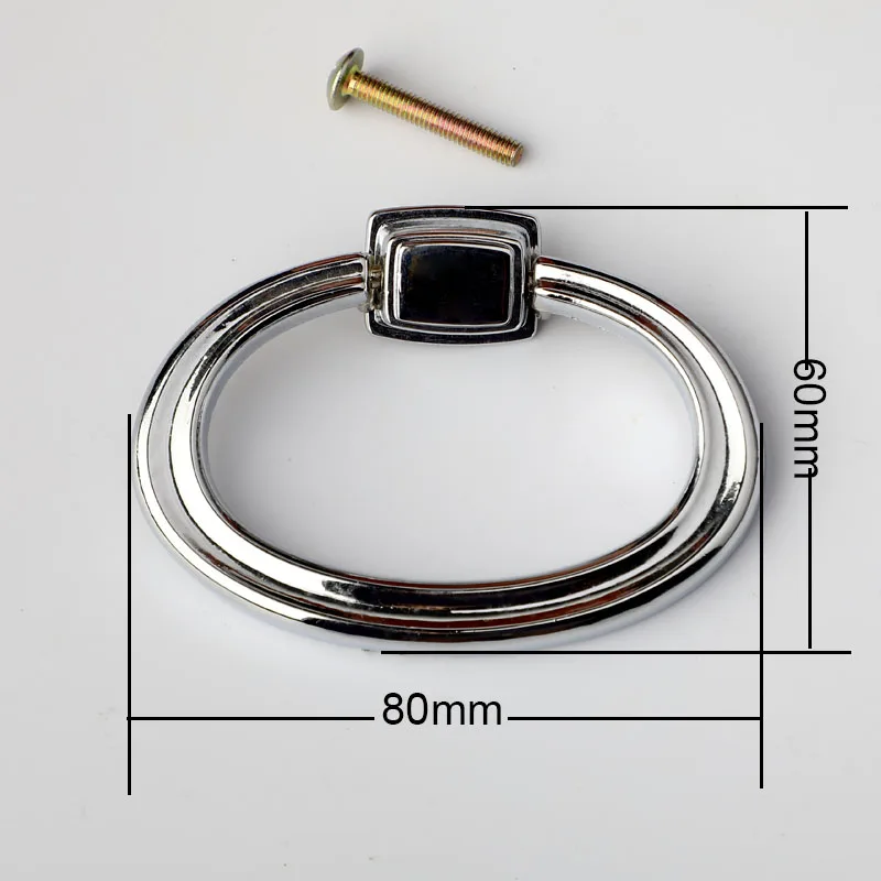 buy Dia 80mm modern simple oval chrome silver drop ring drawer kitchen cabinet tv cabinet bathroom cabinet dresser pull handle