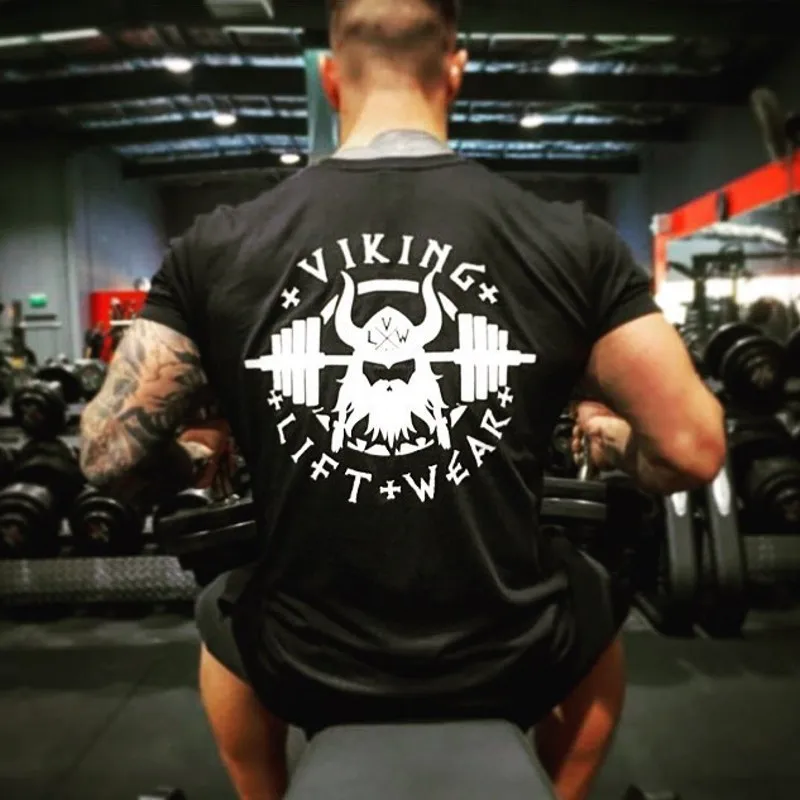 VIKING Gyms Футболка мужская брендовая одежда Фитнес Футболка компрессионная футболка с коротким рукавом Бодибилдинг тренировки футболка плюс