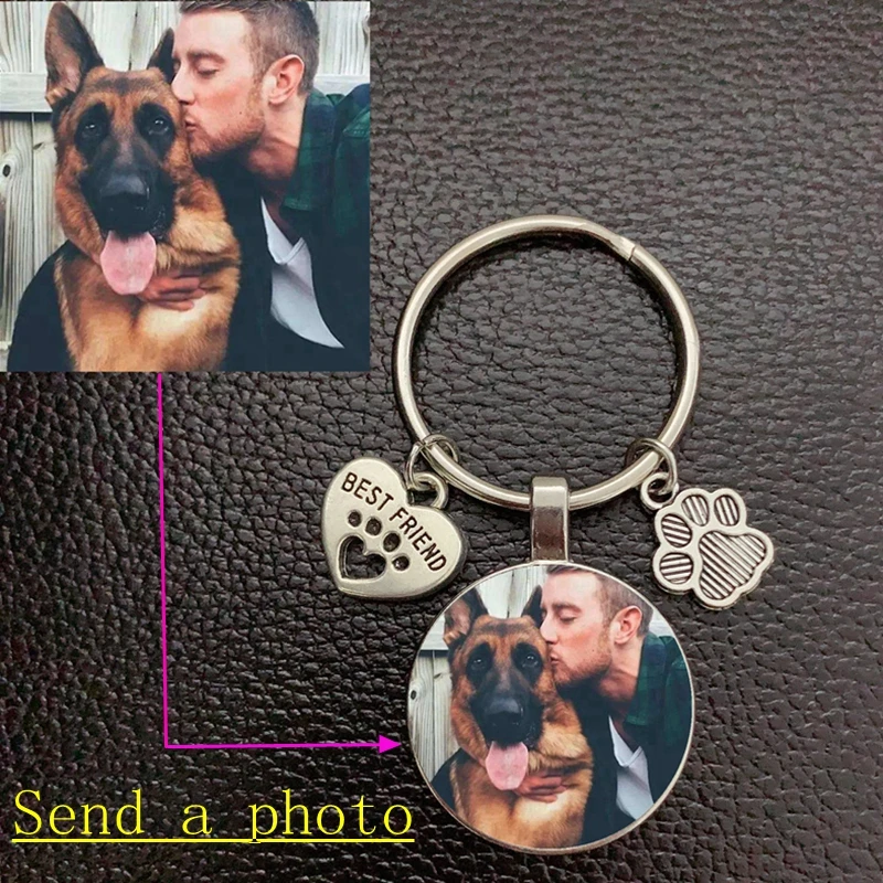 Custom DIY Dog Photo Keychain I Love Dog Glass Crystal Pendant Mini