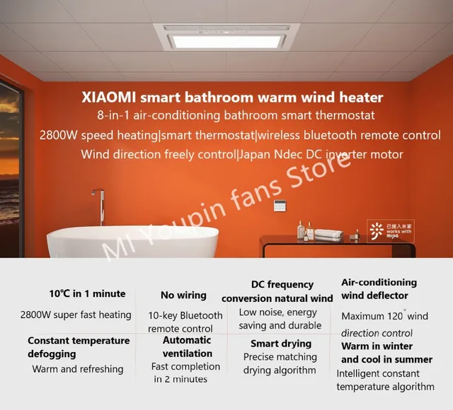 Xiaomi Mijia Smart bathroom heater Pro Air Conditioning Smart Thermostatic  Ceiling Light Mihome App Bathroom Remote Control - AliExpress