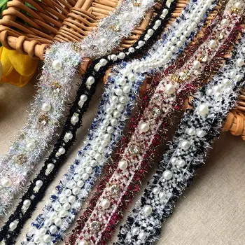 

5meters/lot beaded rhinestones small fragrance silver silk clothing ornament lace lace waist mouth clothes material