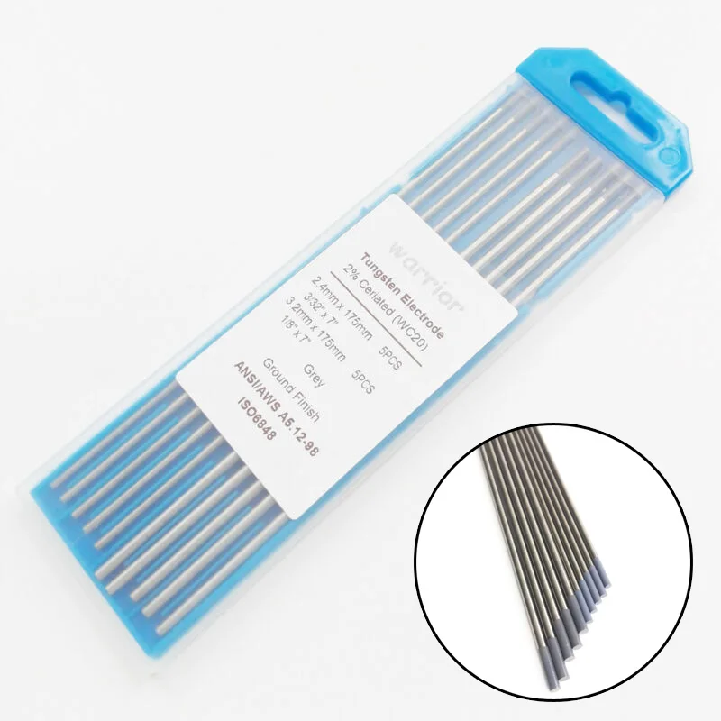 

10pcs WC20 2% Ceriated Tig Tungsten Electrodes Rod Grey Tips 3/32 Tools Set Kit