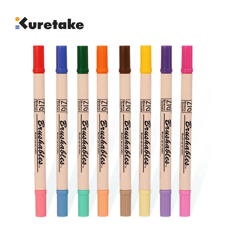 Kuretake-지그 딥 얕은 더블 소프트 헤드 2 색 수채화 브러시 마커 펜 그라데이션 페인트 브러시, 방수 브러시 7700