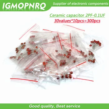 

30 valuesX10pcs=300pcs Ceramic capacitor 2PF-0.1UF 2PF 3PF 680PF 1NF 1.5NF 68NF 100NF 0.1UF ETC component diy samples kit