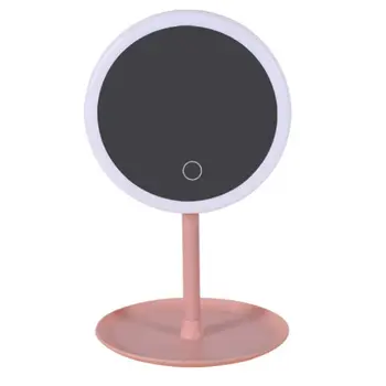 

Desktop Rechargeable Touch Button LED Lighted Dormitory Vanity Makeup Mirror Assembled 90 Degree Rotation Tabletop Cosmetic