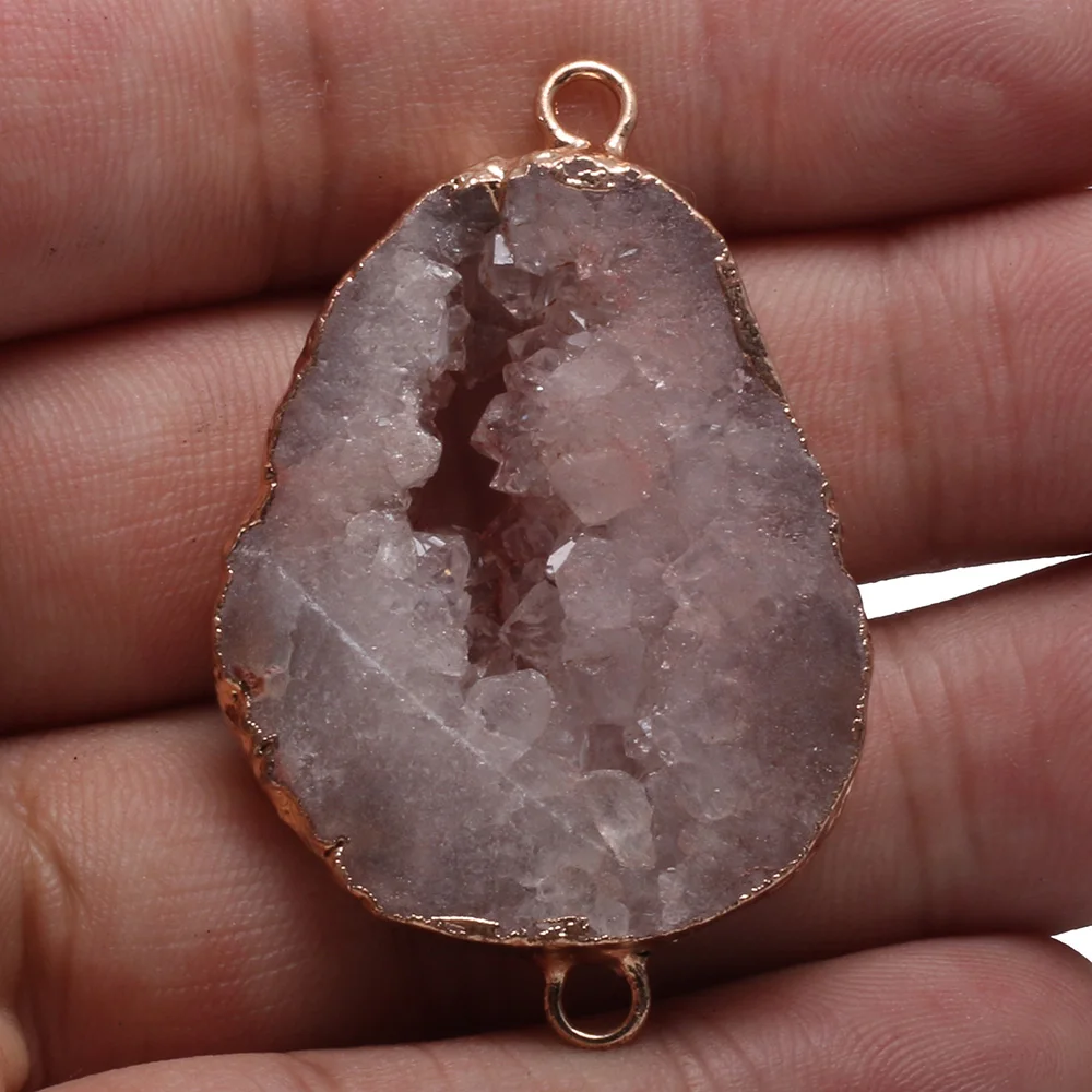 

Natural Stone Charm Pendants Pink Crystal Connector Necklace Bracelet Accessories Agatess druzy making