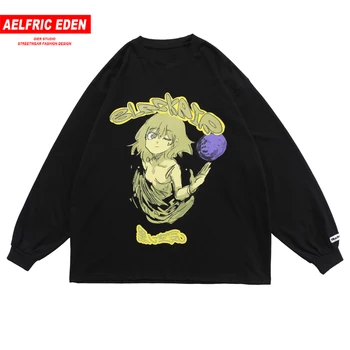 

Aelfric Eden Anime Cartoon Girl Print T Shirt Long Sleeve Streetwear Hip Hop Tshirt Casual Harajuku T-Shirt Cotton Pullover 2020