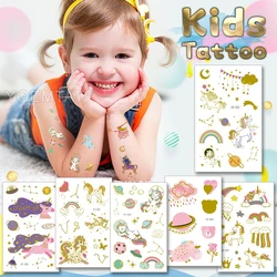 Golden Glitter Children Kids Tattoo Cute Cartoon Unicorn Waterproof Temporary Tatto Sticker Pink Cloud Star Party Body Art Tatoo