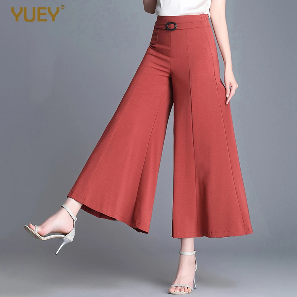 YUEY 2020 M to 6XL Summer Baggy Pants Women High Waist Wide Leg Thin Capris Pants Casual Elastic Band Cropped Red Black Green YUEY 2020 M to 6XL Summer Baggy Pants Women High Waist Wide Leg Thin Capris Pants Casual Elastic Band Cropped Red Black Green