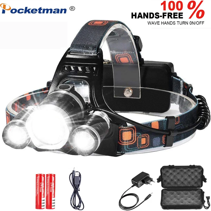 

8000 Lumens 5 Led Headlamp XML T6 Head Lamp Powerful Led Headlight, with 18650 battery Flashlight Head Lights for Hiking