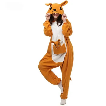 

Fleece Kangaroo Kigurumi Onesies For Adult Women Men Cartoon One-Piece Pajamas Role-play Animal Cosplay Costume Halloween Onsie