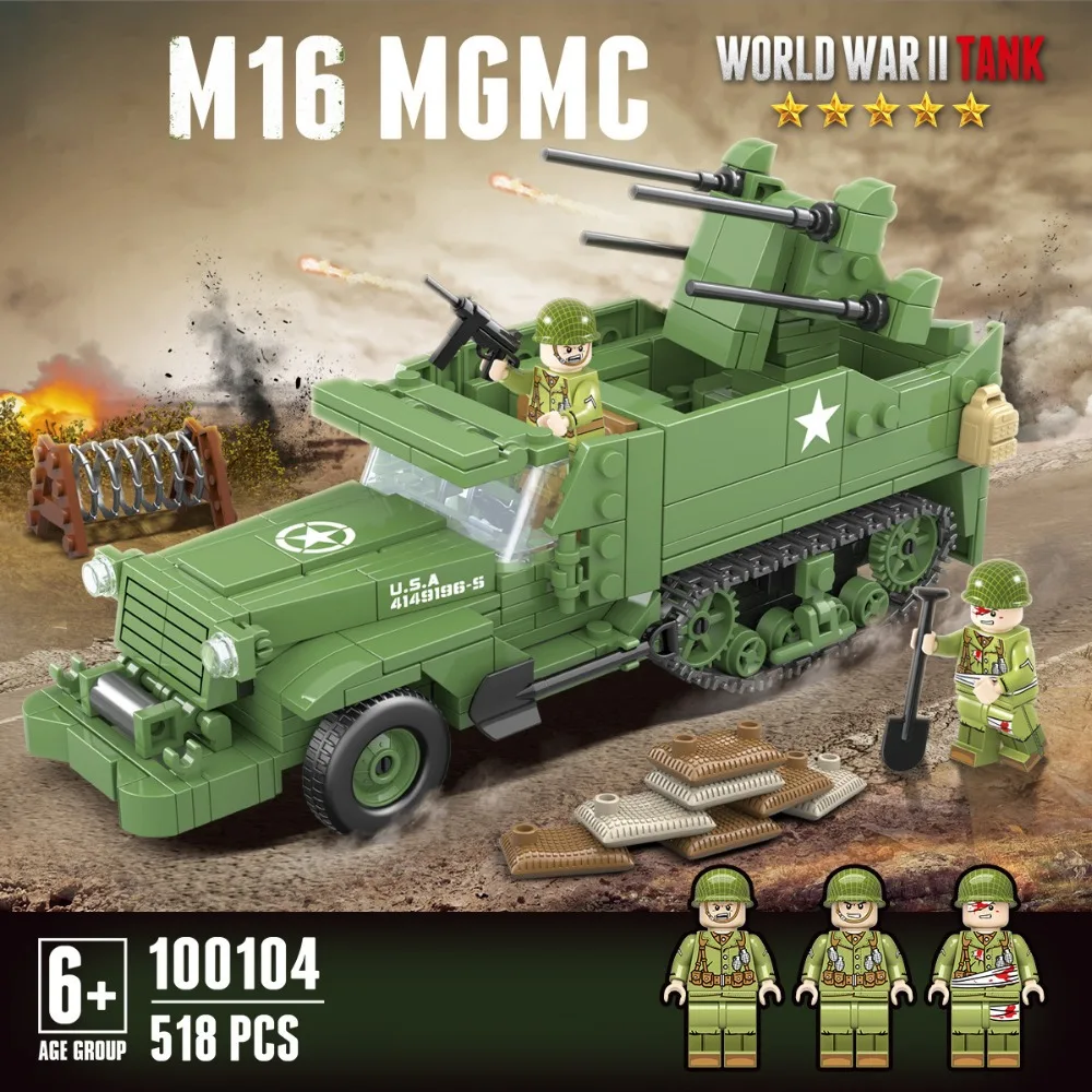 518pcs Military M16 anti-aircraft vehicle model building blocks with Soldier Figures