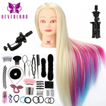 

70CM Colorful Hair Hairdressing Training Head With Stand Combs Good Synthetic Hair Dummy Doll Manikin Head For Hairstyles