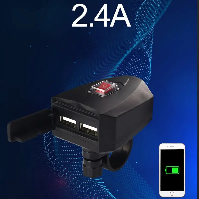 10 V-80 V Водонепроницаемый велосипед с электроприводом мотоцикл на руль Dual USB Зарядное устройство Мощность адаптер с вкл/выкл переключатель для мобильного телефона gps