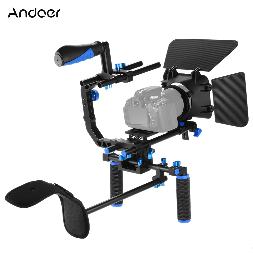 

Andoer D102 Camera Camcorder Video Cage Kit Film Making System with Cage Shoulder Pad Rod Matte Box Follow Focus Handle Grip