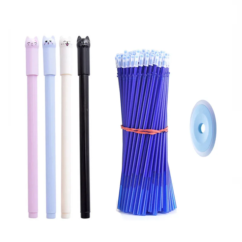 

25PC Kawaii Cat Panda Erasable Pen Set 0.38mm Washable Handle Erasable Gel Pen Refills Rods for Writing Office School Stationery
