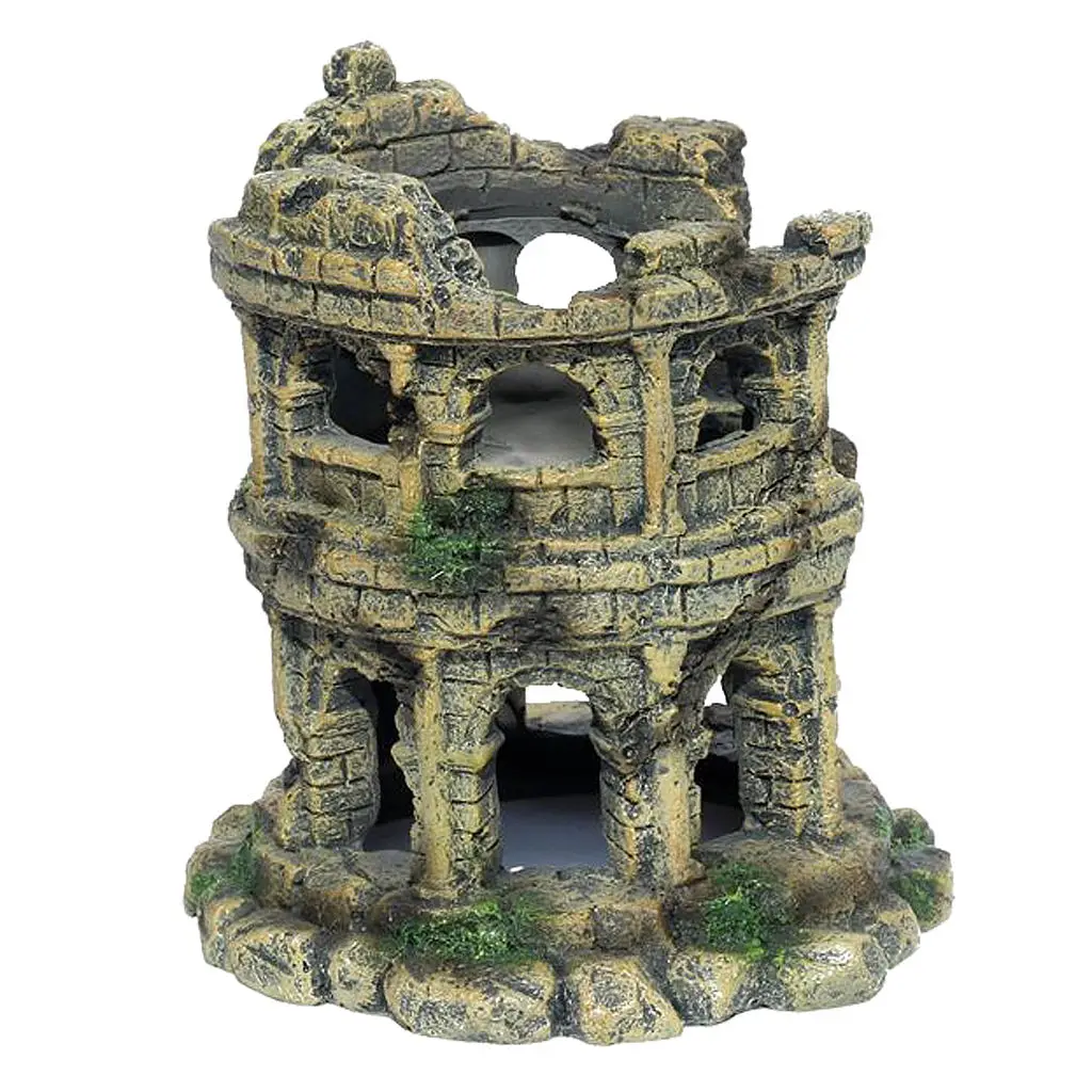 Artificial Aquarium House Roman Colosseum Model Ornaments Resin Crafts