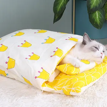 

Warm Cat Sleeping Bag Removable Cat Bed Winter Warm Cat House Small Pet Bed QP2