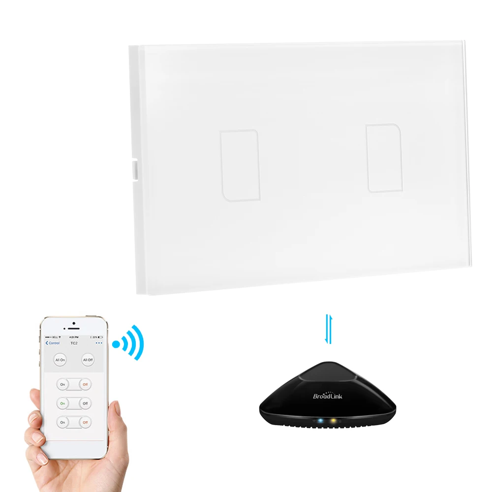 

TC2 US/AU RF 433Mhz Light Switch 2 Gang Touch Switch Panel Wifi Wireless Smart Control Via RM Pro+ Home Automation
