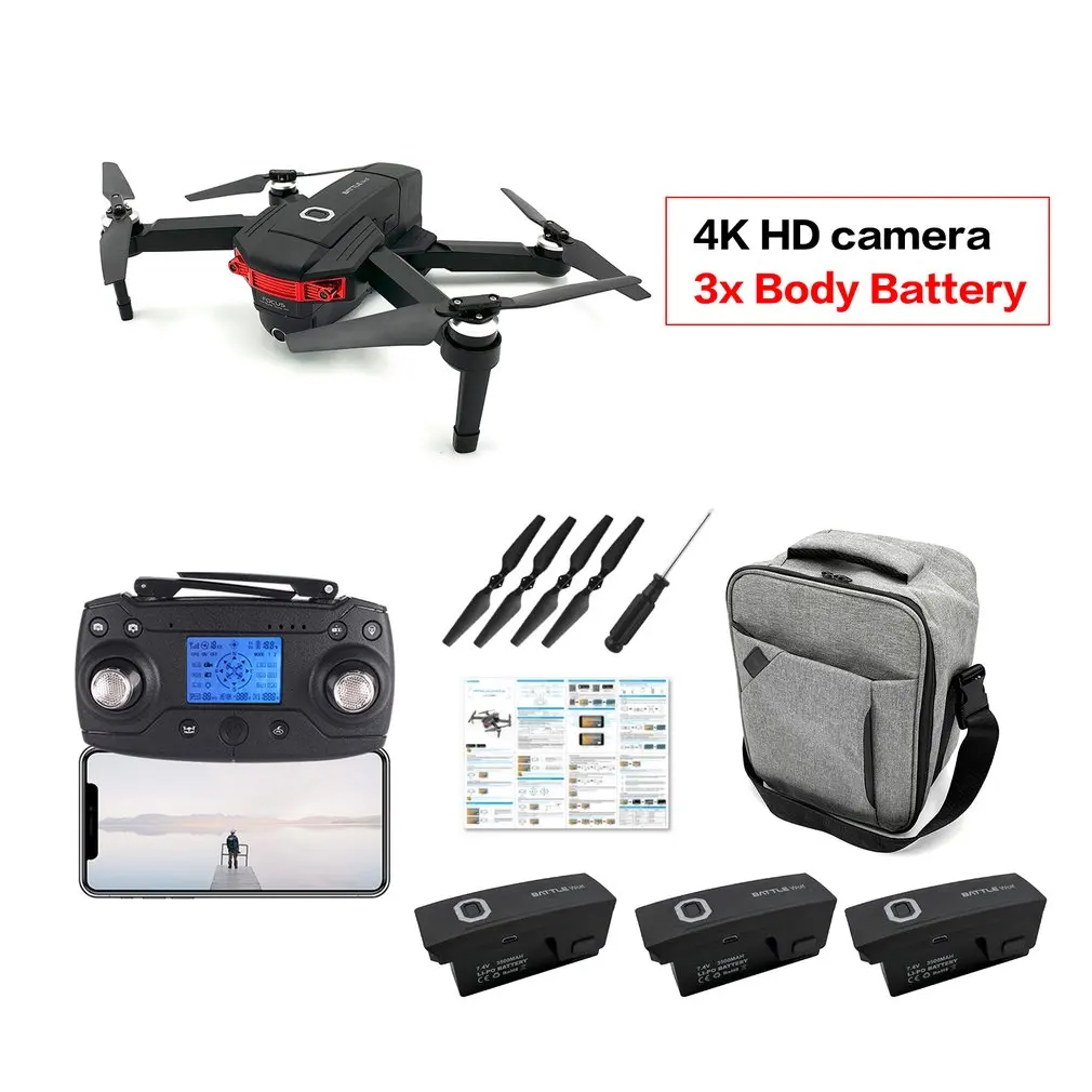 Складной 4K HD камера Дрон с камерой HD оптический поток позиционирования Квадрокоптер высота удержания FPV Квадрокоптеры RC вертолет - Цвет: 3 battery backpack