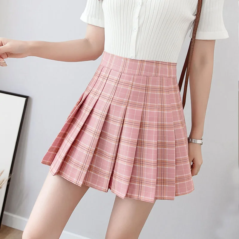 Faldas plisadas de verano para mujer, nuevo a cuadros, de cintura alta, moda coreana para estudiantes, minifalda negra Sexy de tenis 2020