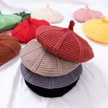 Крутые вязаные береты для детей; сезон осень-зима; теплая шапка в виде тыквы; шапка художника; шерстяная шапка для малышей