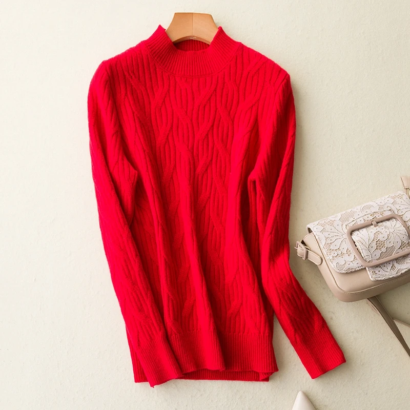 Женский кашемировый свитер, пуловер с высоким воротником, зимний женский джемпер с длинным рукавом, эластичный свитер, Топ - Цвет: red