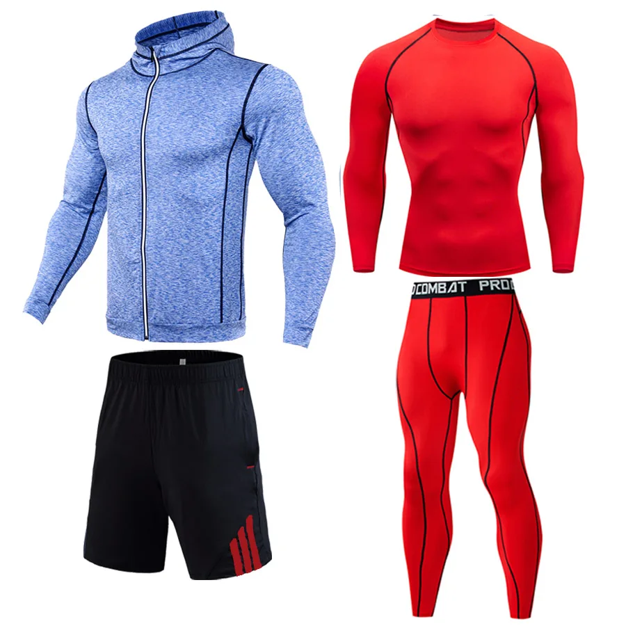 Autumn Winter Sports Compression underwear Jogging suit Sweat Men Gym dry fit t shirt Leggings And tights Hoodie track uniform