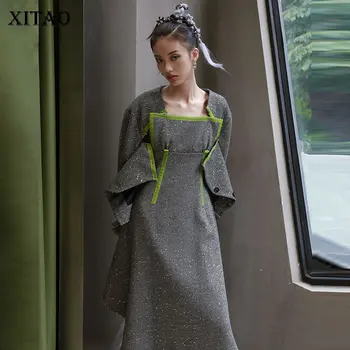 

XITAO Hit Color Sequin Jacket Fashion New Women Full Sleeve Single Breast Goddess Fan Casual Style Loose Jacket Coat ZY1884