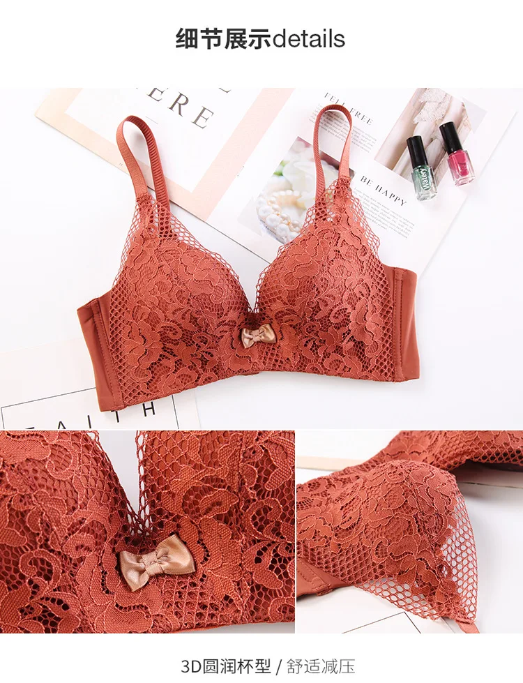 La ropa interior de las mujeres sólido sujetadorDeep V сексуальный кружевной Женский комплект нижнего белья удобный Собранный бюстгальтер на бюстгальтере