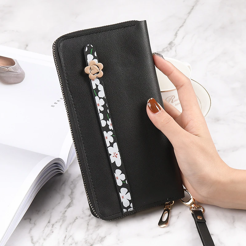 Cartera de piel sintética cremallera mujer, monedero de lujo, Color puro, sencillo, coreano|Carteras| AliExpress