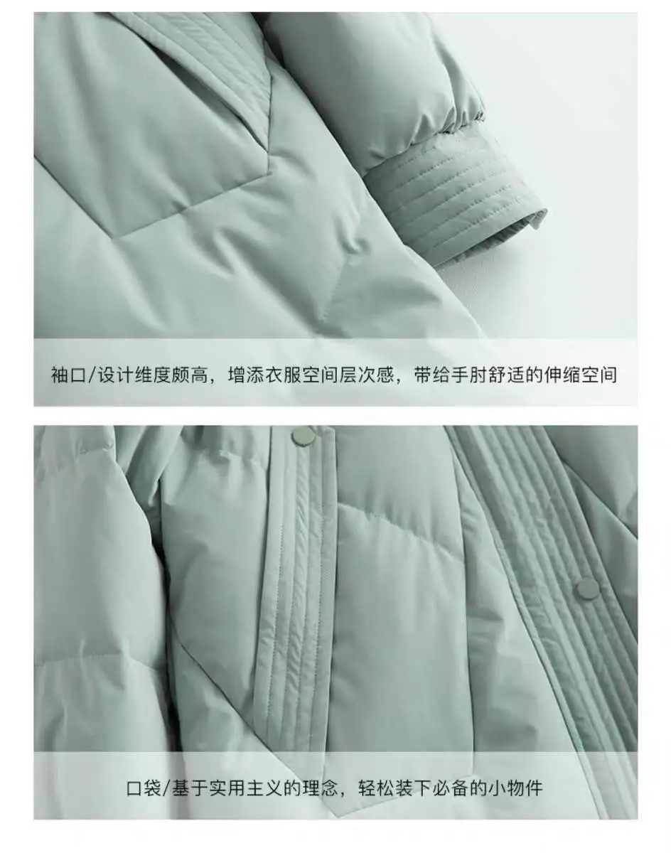 Bella Philosophy Wonder new Solid Warm Down Coat Lady Raccoon Fur Collar Elegant long Outwear Female White Duck Down Coats