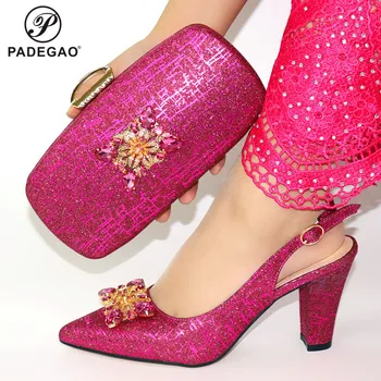 

Nigerian Ladies Shoes and Bag Sets Fuchsia African Shoes with Matching Bags High Quality Women Shoes and Bag To Match