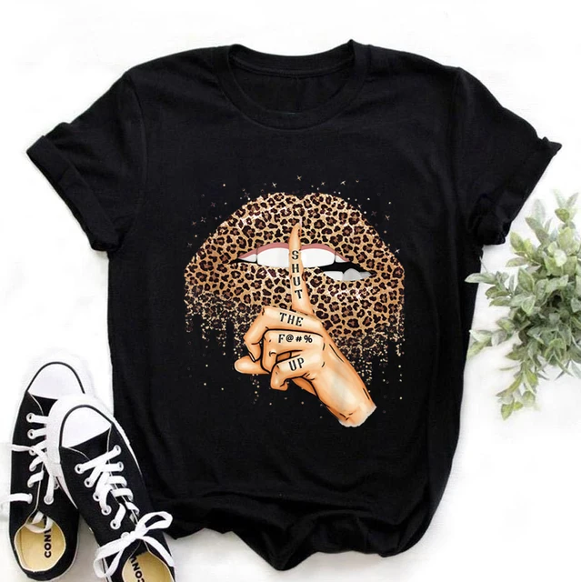 Women Tops O-neck Sexy Black Tees Kiss Lip Funny Summer Female Soft T Shirt Lips Watercolor Graphic T Shirt Top9180 13115-black