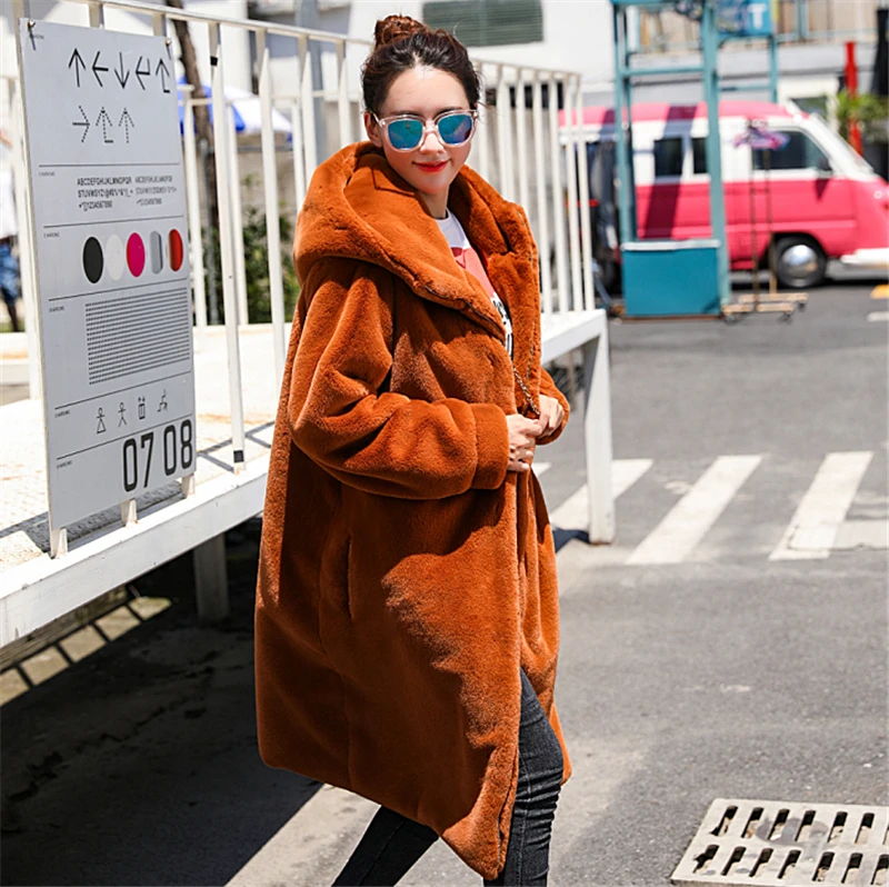Длинное пальто из искусственного меха, черные женские толстые теплые куртки, пушистая верхняя одежда на молнии, повседневные женские топы с капюшоном, зимняя уличная верхняя одежда