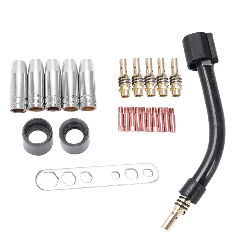 

24Pcs 15Ak Binzel Torch/Gun Consumables Electrode And Shield Cups And Link Rod Tips Goose Neck Bend For Mig Welding Machine