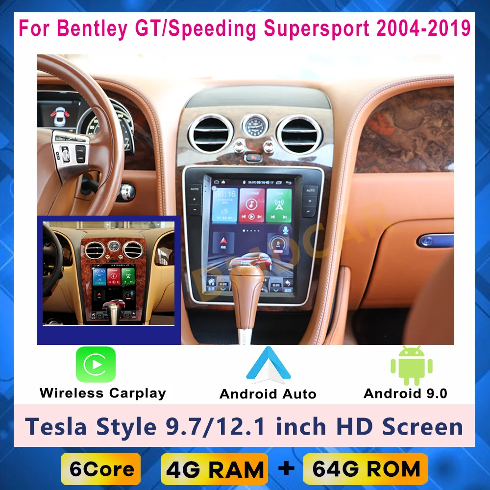 

For Bentley GT Speeding Supersport Tesla style Android 11 Car Multimedia Player gps navigation radio stereo head unit Carplay