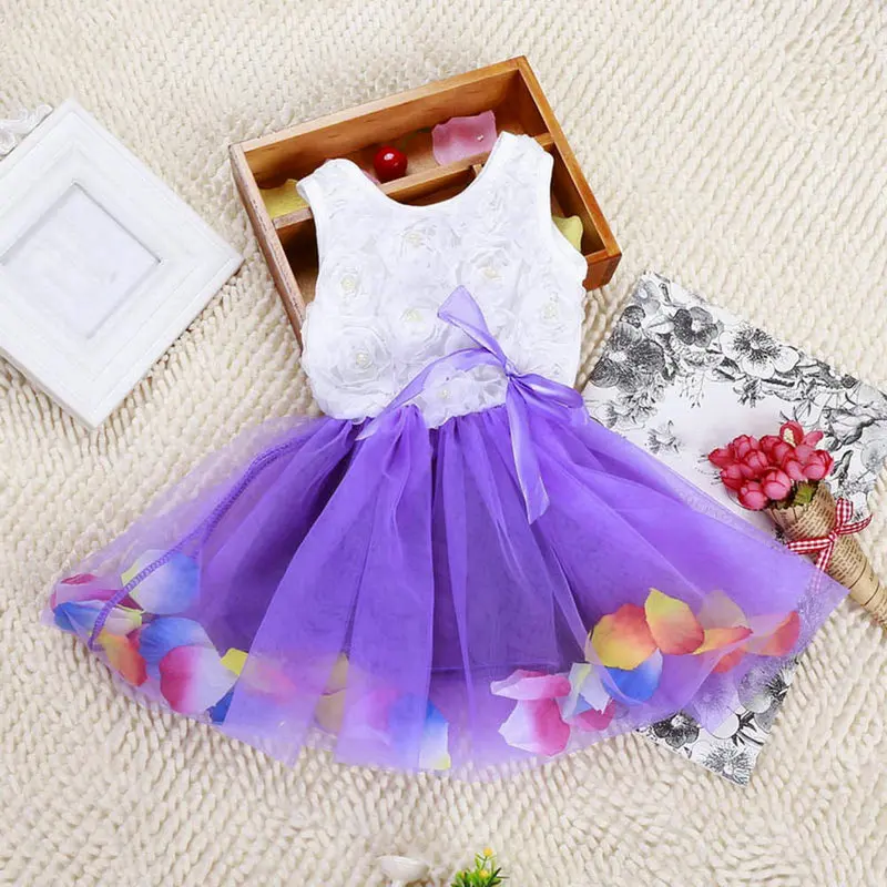 Fashion Pageant Dress Clothes Kid Girl Princess Dress Toddler Sleeveless Dress Tutu Lace Flower Bow Dresses