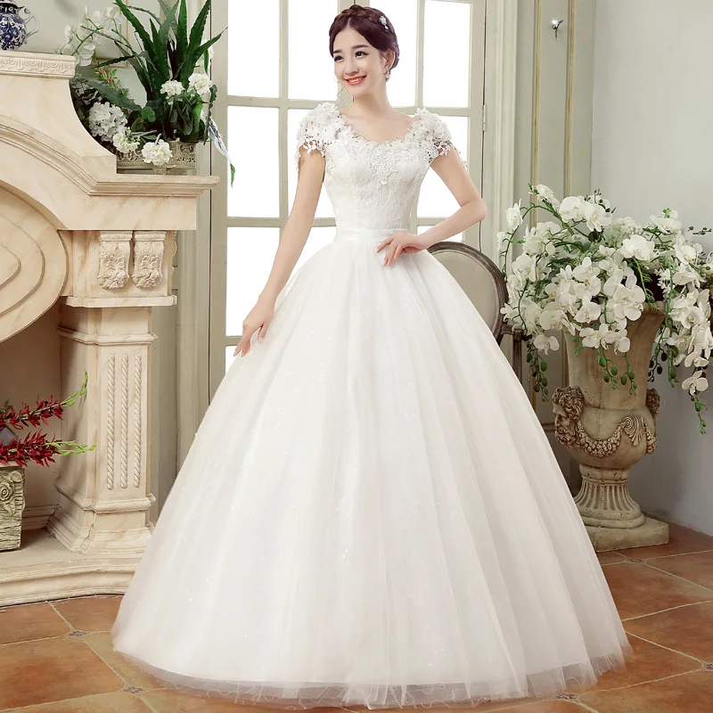 Popodion Lace Flower Wedding Dress Ball Gown Wedding Gowns Lace Bride Dress WED90531 1