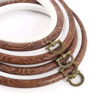 

New 4 Pieces Embroidery Hoops Cross Stitch Hoop Imitate Wood Embroidery Circle and Oval Set for Art Craft Sewing and Hanging